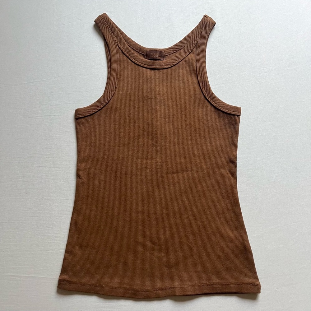 NUUDS‎ brown rib knit cotton spandex blend scoop neck tank top